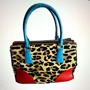 Prada Leopard Print Shoulder Bag with Blue and Red Accents